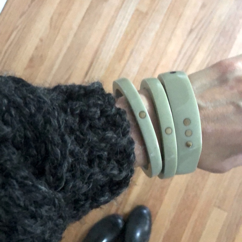 Trio of Anthropologie Pale Green Stacking Bracelets with Gold dots